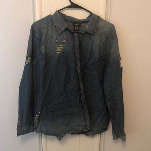 Rue 21 button up distressed denim shirt